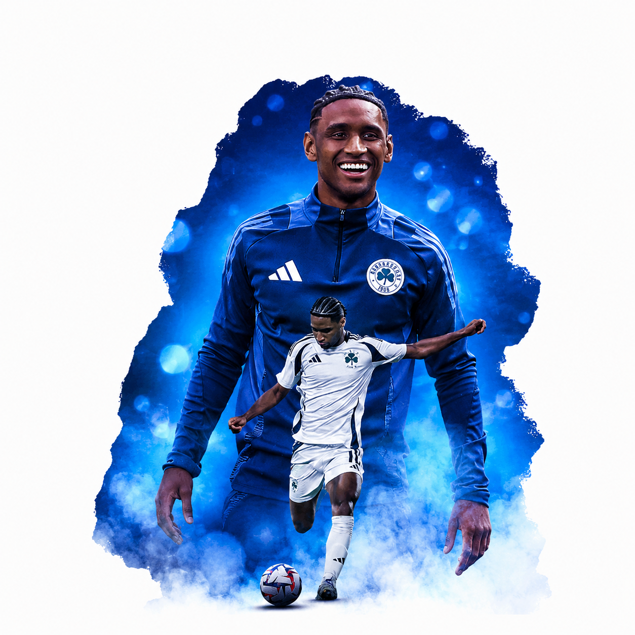 Jogador em fumo azul de apresentação