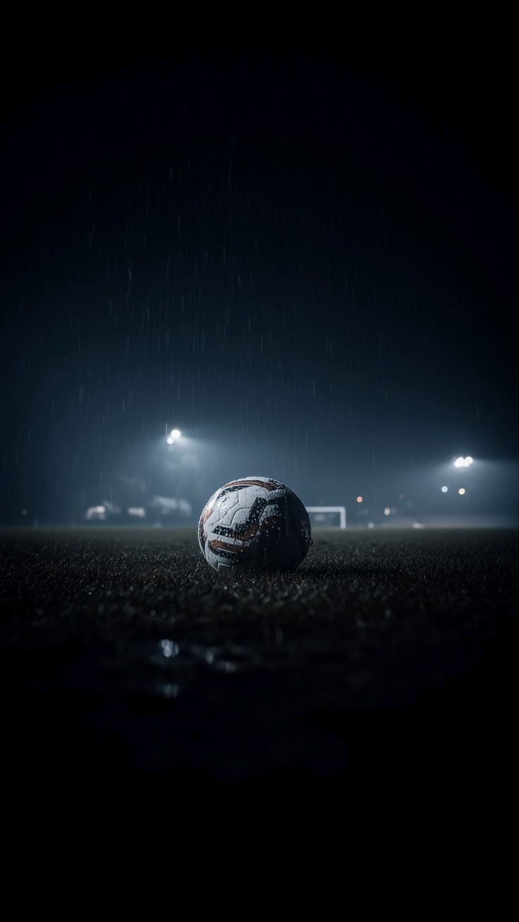 Relvado sob chuva iluminado pelos holofotes do estádio